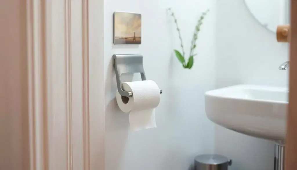 efficient toilet paper holder placement in small bathroom