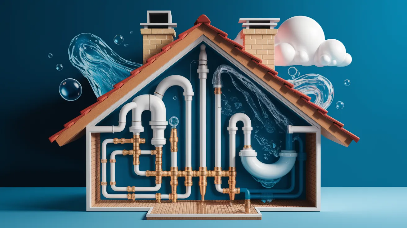A conceptual illustration representing The Purpose of Plumbing Vents. Visualize the main ideas: . Creative but clear representation of the concept. Style: photorealistic. high quality, detailed, professional, clean composition, good lighting, sharp focus, well-composed. high quality, professional, detailed, well-composed