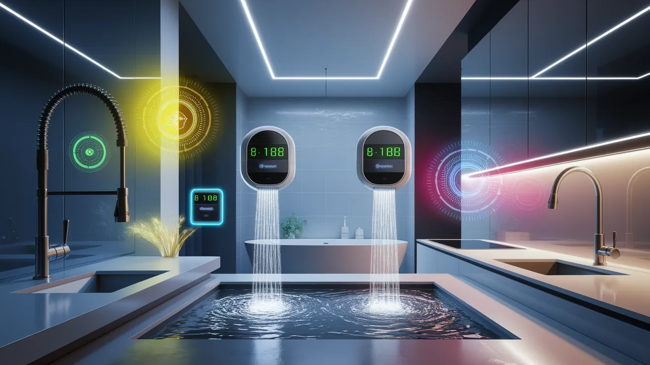 A conceptual illustration representing Key Benefits of Smart Plumbing. Visualize the main ideas: . Creative but clear representation of the concept. Style: photorealistic. high quality, detailed, professional, clean composition, good lighting, sharp focus, well-composed. high quality, professional, detailed, well-composed